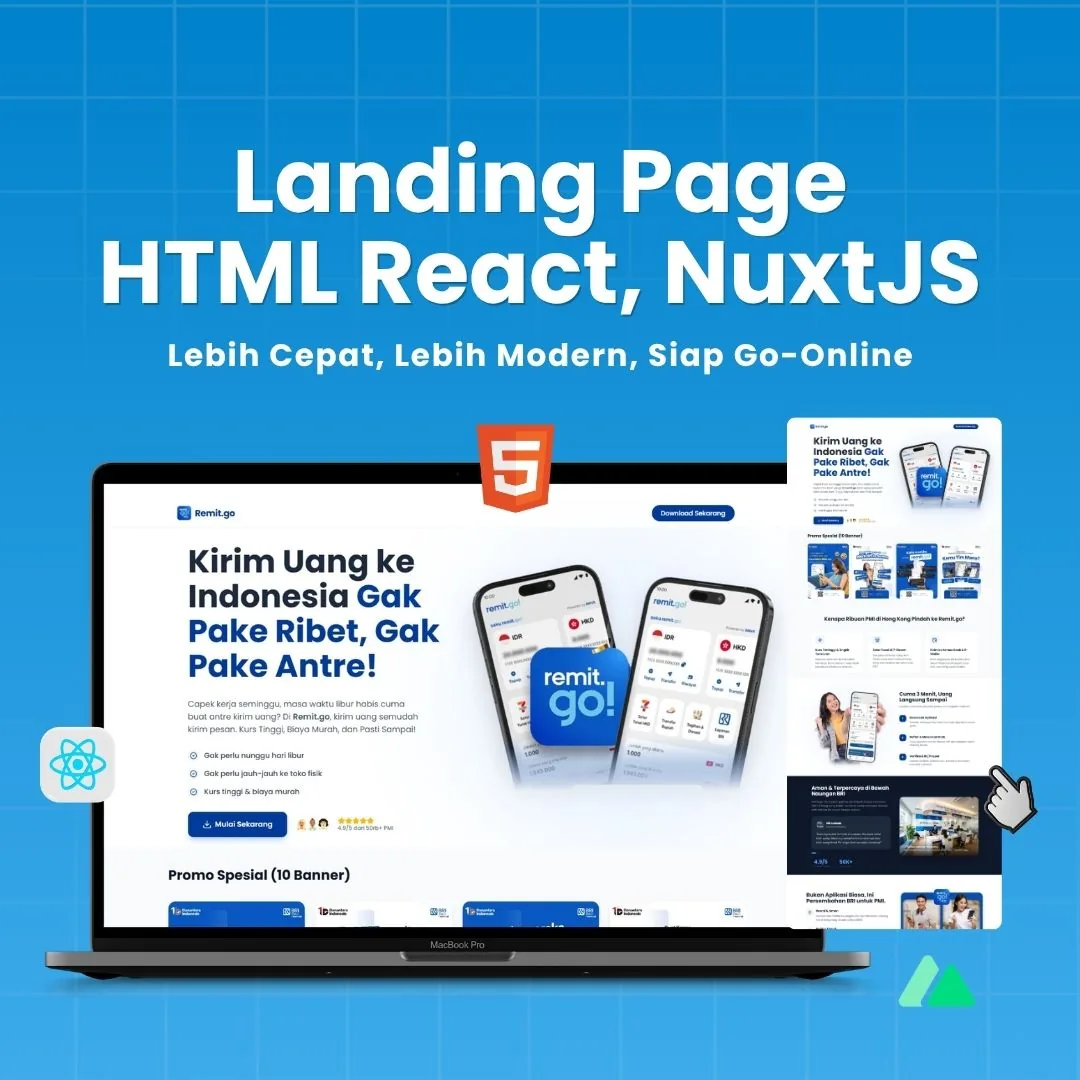 Jasa Pembuatan Landing Page Dengan HTML, React, NuxtJS